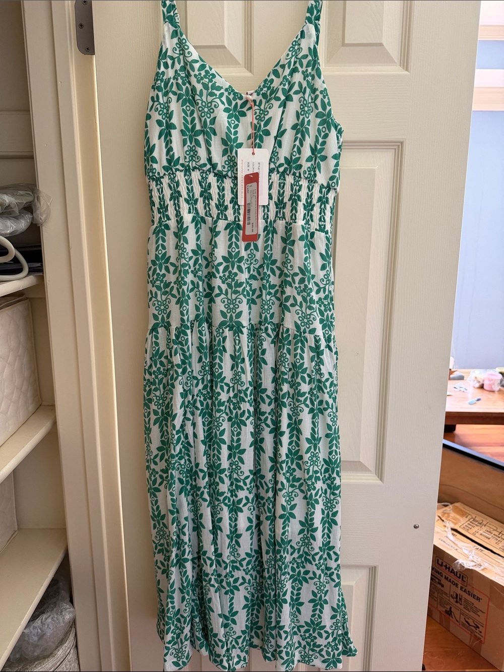 Skies Are Blue White and Green Floral Maxi Dress